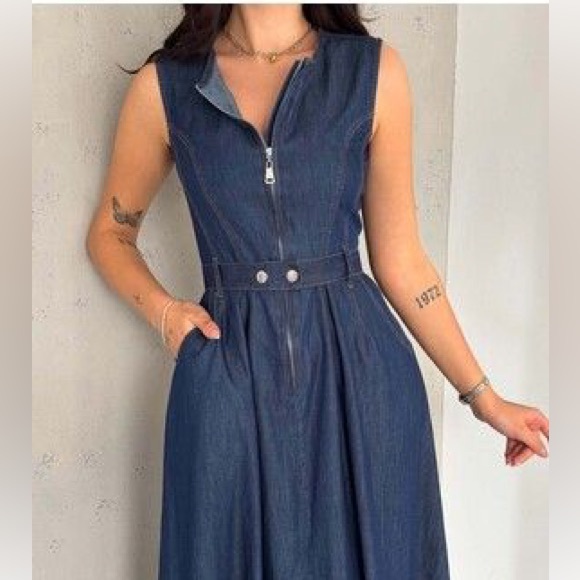 Zara Asymmetric denim midi dress LAST ONE - Picture 11 of 13